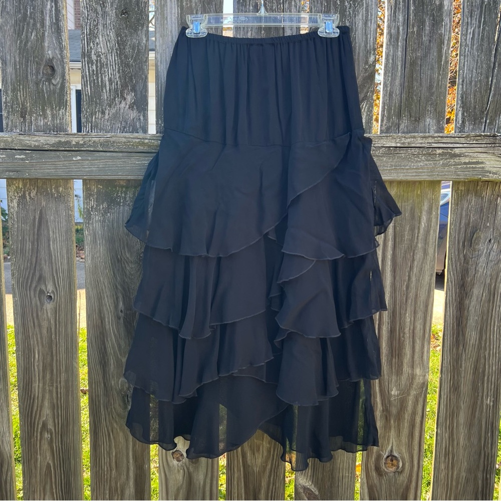 Papillon Tiered Ruffle Sheer Black Skirt Midi Whimsigoth Gothic Goth Size Medium - Picture 2 of 10